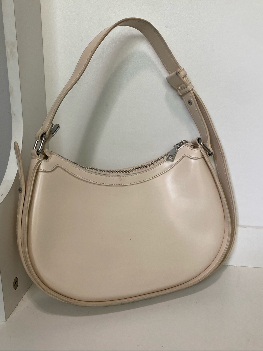 Madison West Cream Chic Crescent Shoulder Bag